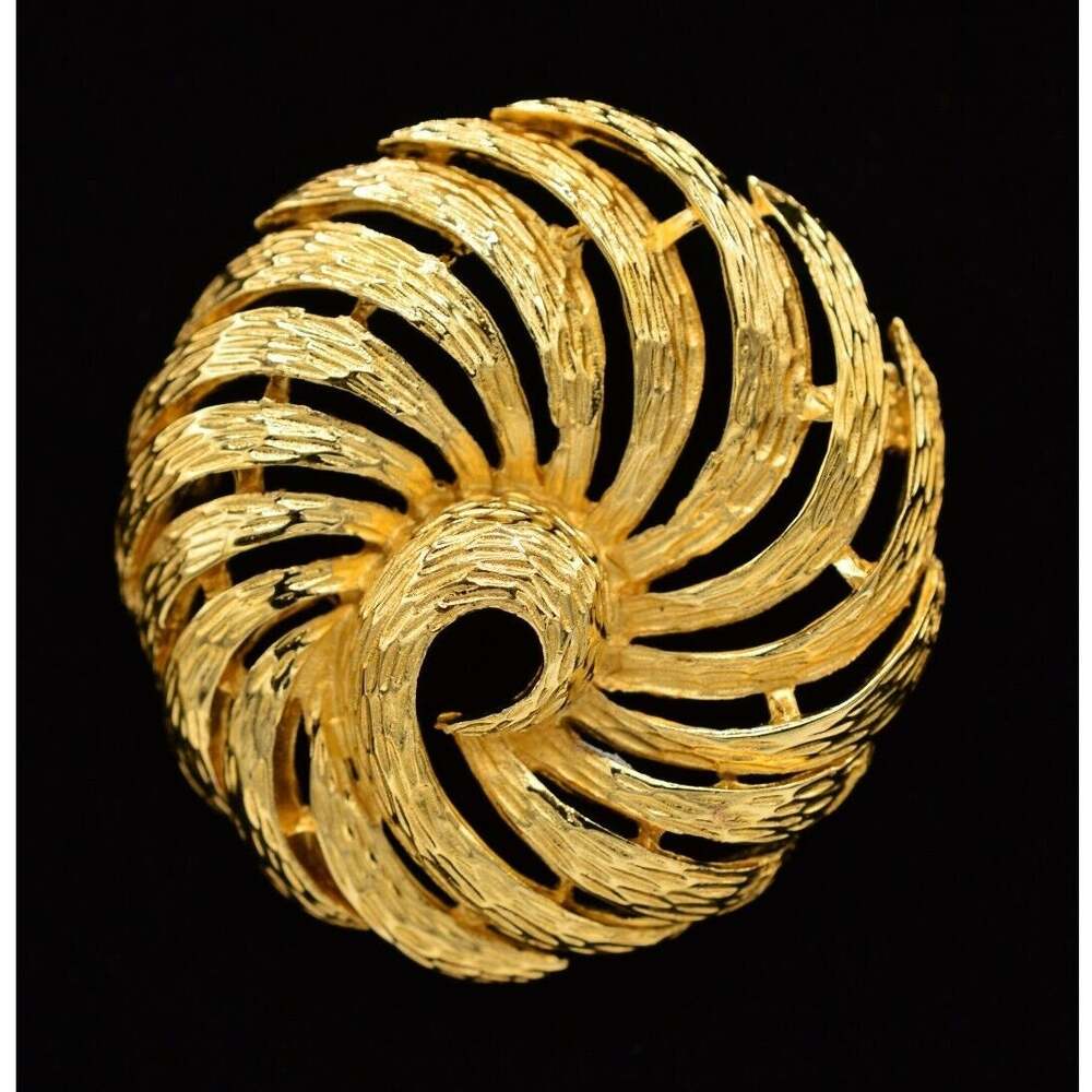 Napier Vintage Pin Brooch Brushed Textured Gold Tone Chunky Signed 1970s Bin5